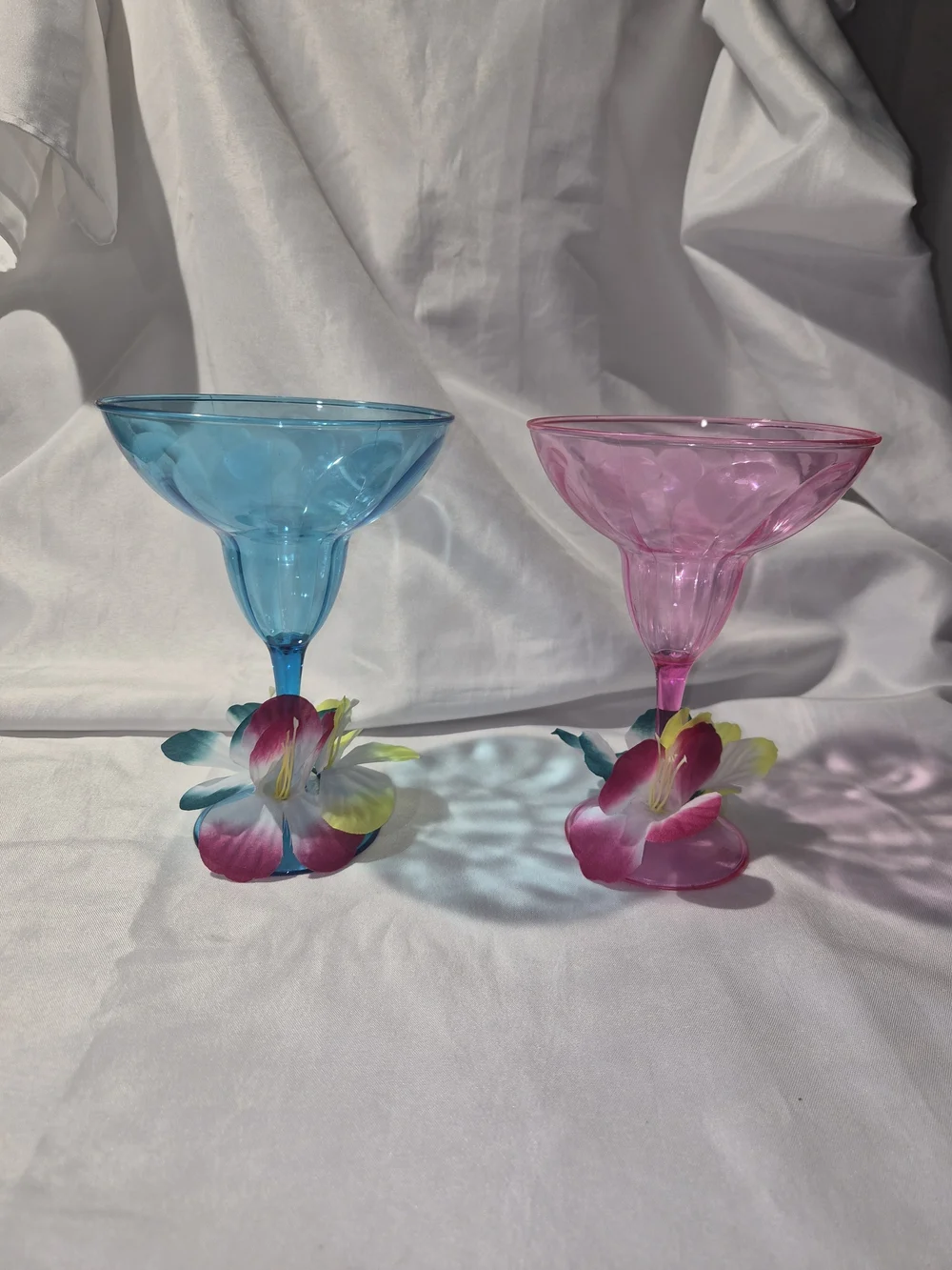 Blue and Pink With Floral Plastic  Margarita Goblets